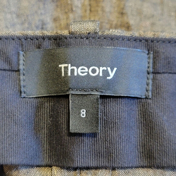 Theory Linen Blend Trouser Pant Straight Leg High Rise Olive Green Workwear 8 - Picture 14 of 16